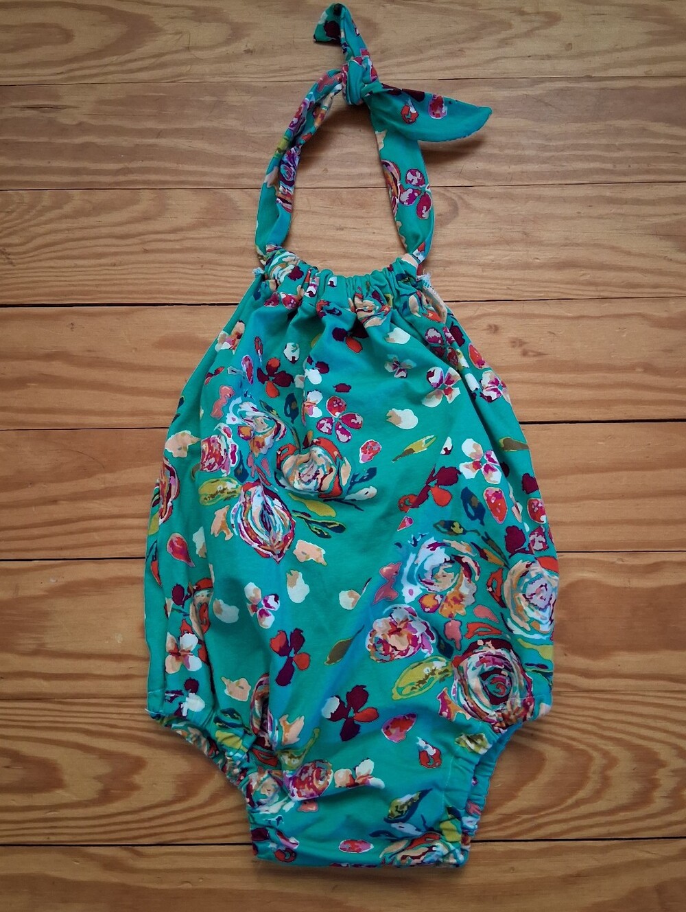 Girls Teal Floral Halter One-Piece Bodysuit